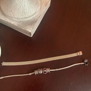 *1 DAY ONLY: 2 PANDORA STER SILVER BRACELETS, 2clips garnet filigree charms mesh